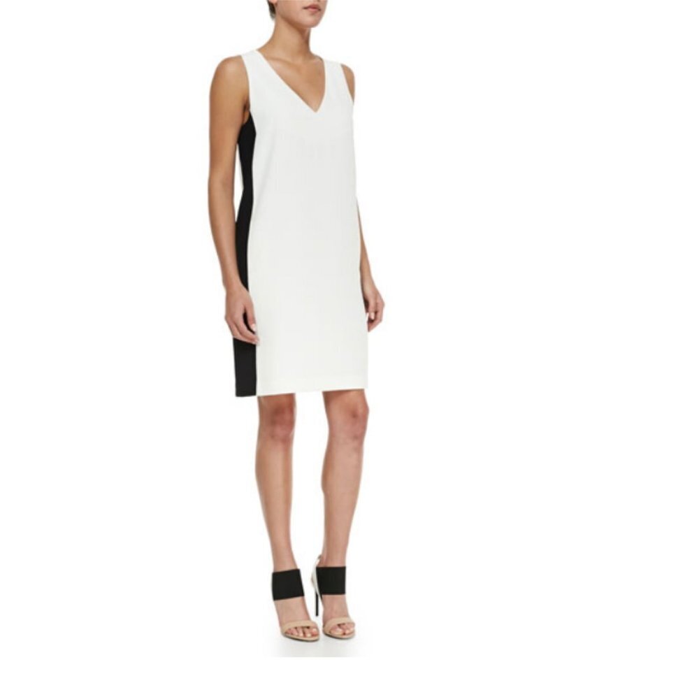 Vince Two-Tone V-Neck Dress White/Black Size Large